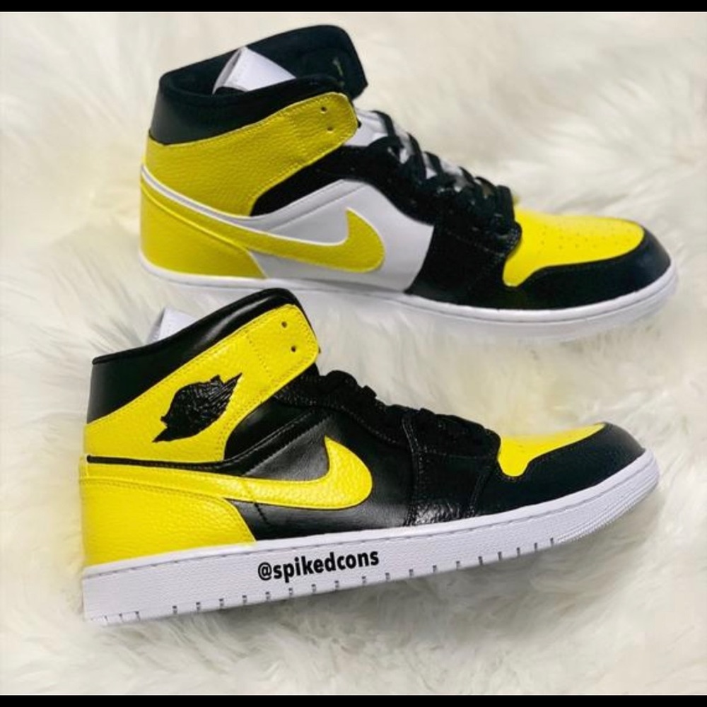 Custom Yellow Black & White Men Jordan 1s-